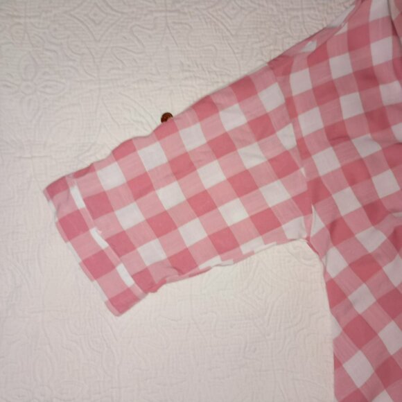 Atikshop Button-Up Shirt Pink & Yellow Gingham Colorblock Front Pocket Womens - Picture 8 of 13